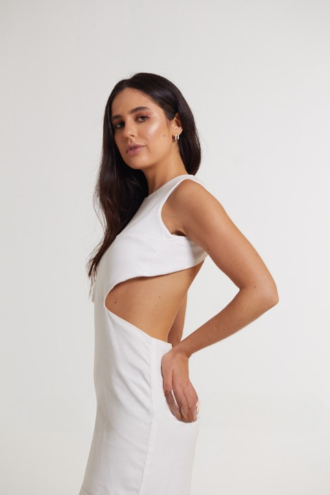 Vestido de linho Mocha off white
