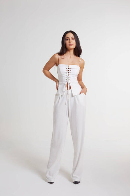 Calça de linho Machiatto off white